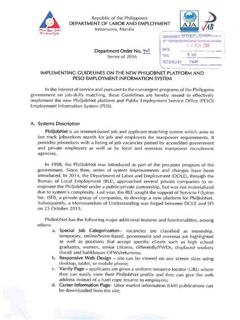 Implementing Guidelines on the New PhilJobNet Platform and .